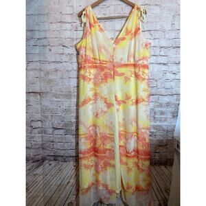 Lane Braynt Midi Dress Womens 18 Pastel Floral Sunrise Scene Layered Flowy Lined